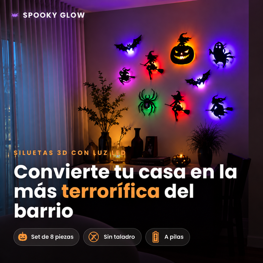 SpookyGlow · Set de 8 Pegatinas de Pared Halloween 3D con Luz Nocturna