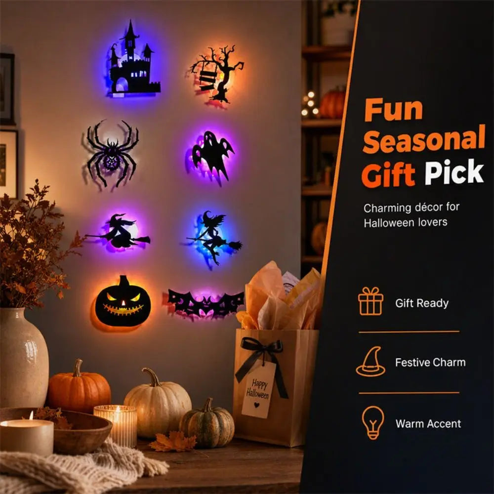 Set de 8 pegatinas de Halloween iluminadas en la pared
